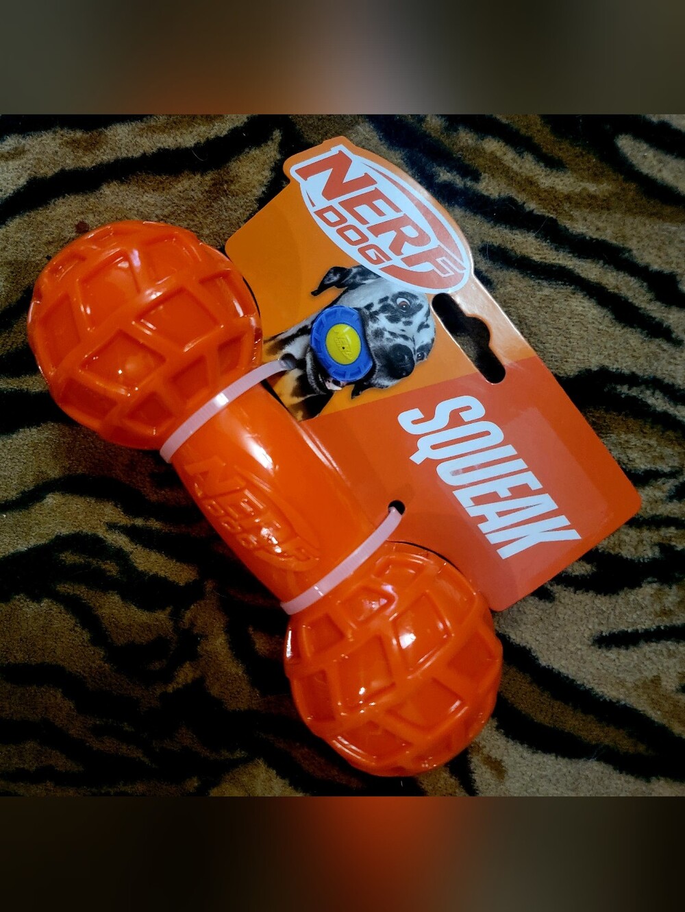 Nerf Dog Barbell W Squeak Orange Halloween Theme Interactive Fetch Toy Ea.